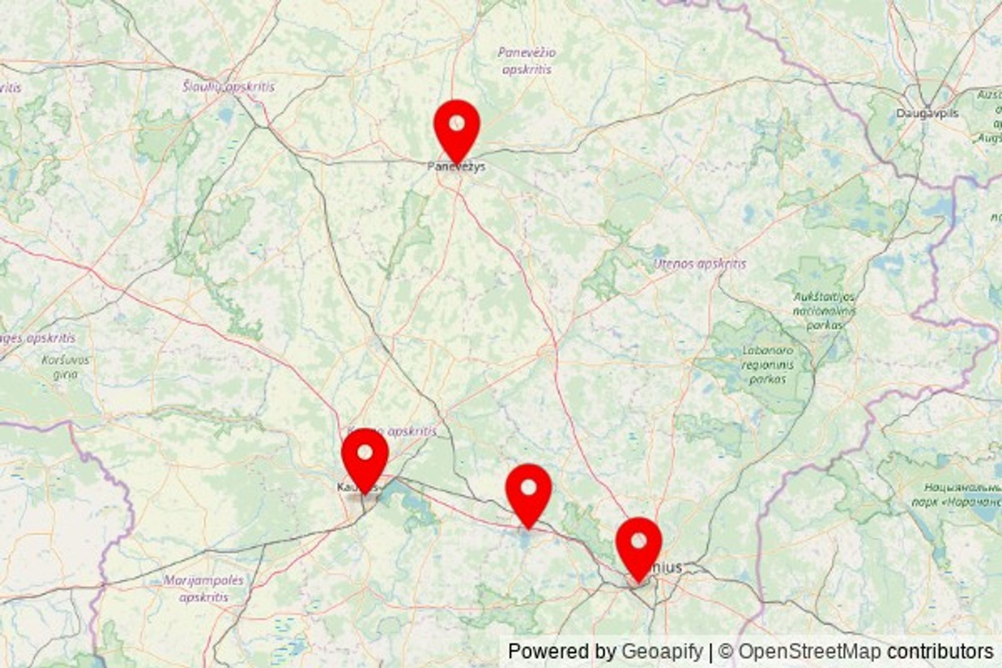 A map showing every place of worship we have visited so far in Lithuania including:
Elektrėnų Švč. Mergelės Marijos Kankinių Karalienės bažnyčia in Elektrėnai
Kauno Evangelikų Krikščionių Baptistų bažnyčia in Kaunas
Kauno Evangelikų Krikščionių Baptistų bažnyčia in Kaunas
Panevėžio laisvųjų krikščionių bažnyčia in Panevėžys
Panerių Šv. Jėzaus Nukryžiuotojo koplyčia in Vilnius