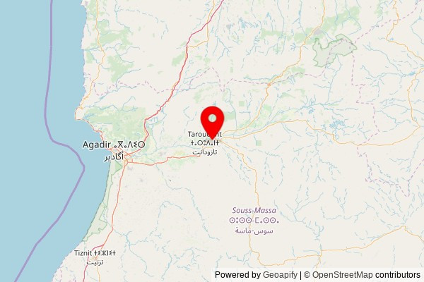 A map showing the area of Sidi Dahmane with a pin at the position of Mosquée Oulad Aarfa, RR114, 83003 Sidi Dahmane, Morocco