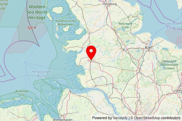 A map showing the area of Heide with a pin at the position of Gemeinde Christi, Fehrsplatz 2, 25746 Heide, Germany