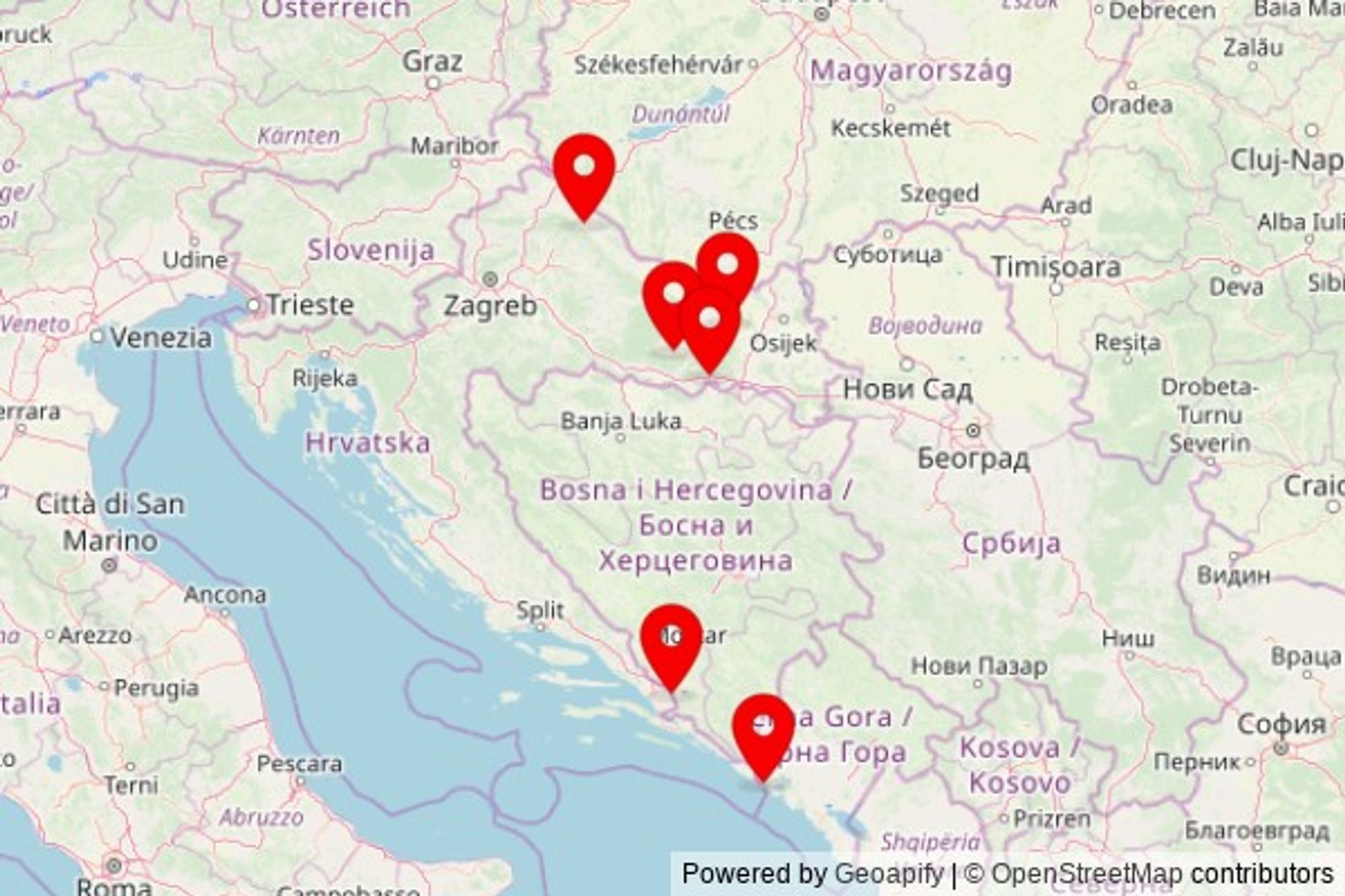 A map showing every place of worship we have visited so far in Croatia including:
crkva Bezgrešnog Srca Marijina in Slavonski Brod
Sveti Ilja in Vitaljina
kapelica sv. Josipa in Grad Požega
crkva svetog Ilije in Grad Metković
Sinagoga in Grad Koprivnica
Dom molitve in Jelisavac