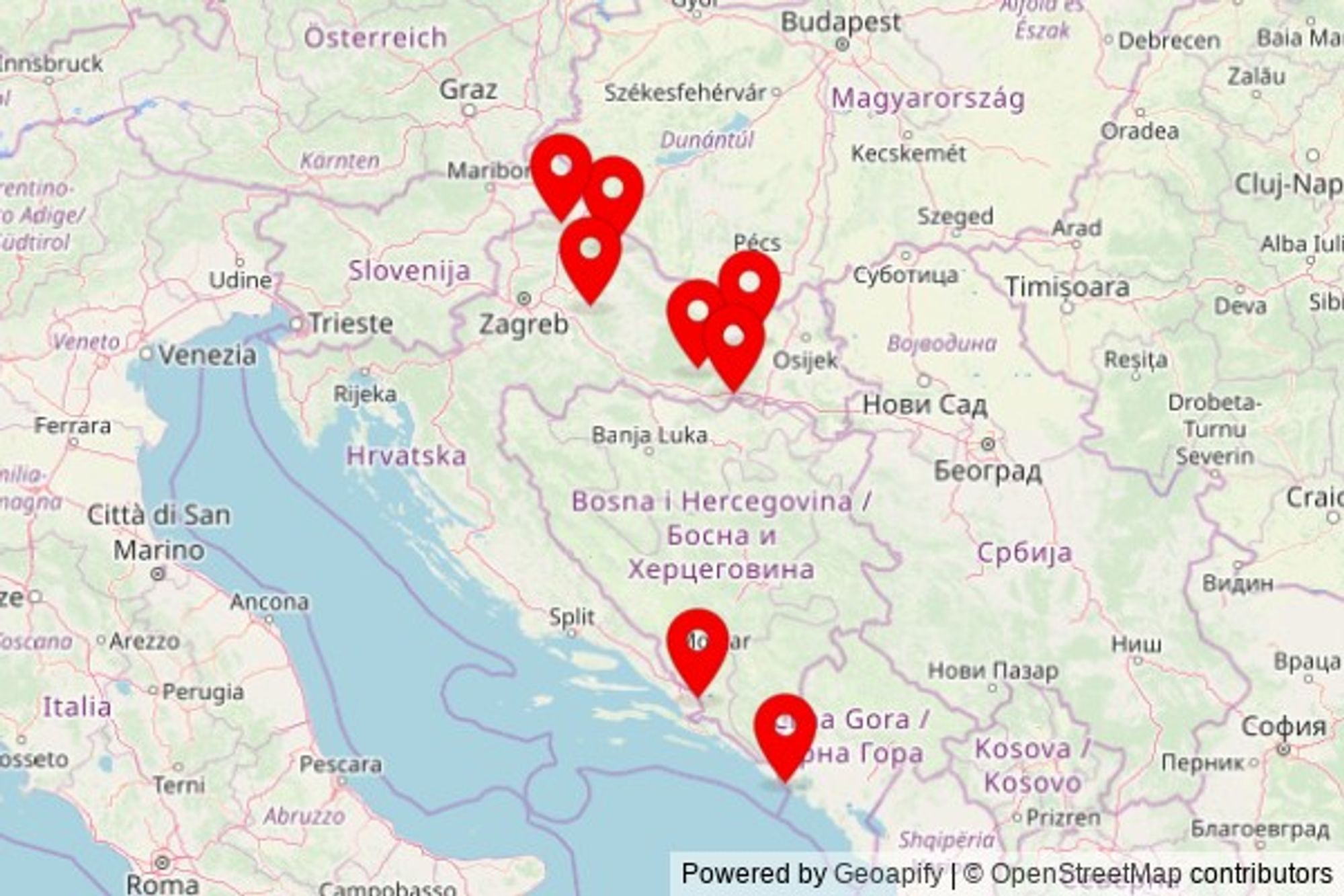 A map showing every place of worship we have visited so far in Croatia including:
crkva svete Marije Magdalene in Čazma
Sveti Ilja in Vitaljina
kapelica sv. Josipa in Grad Požega
crkva svetog Ilije in Grad Metković
Sinagoga in Grad Koprivnica
Dom molitve in Jelisavac
crkva Bezgrešnog Srca Marijina in Slavonski Brod
crkva svetog Đorđa in Grad Varaždin