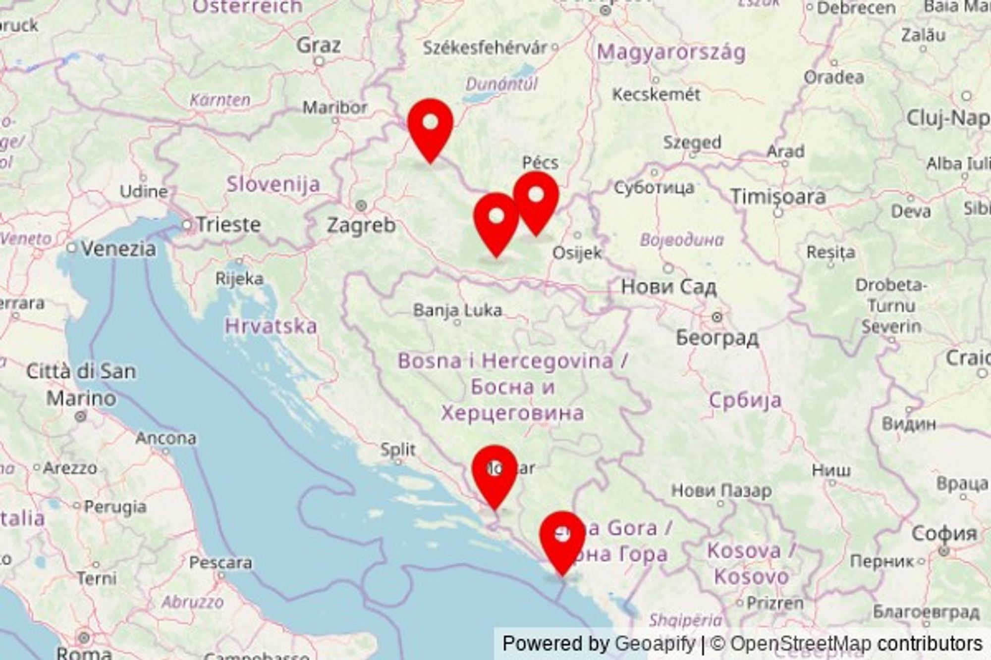 A map showing every place of worship we have visited so far in Croatia including:
Dom molitve in Jelisavac
Sveti Ilja in Vitaljina
kapelica sv. Josipa in Grad Požega
crkva svetog Ilije in Grad Metković
Sinagoga in Grad Koprivnica