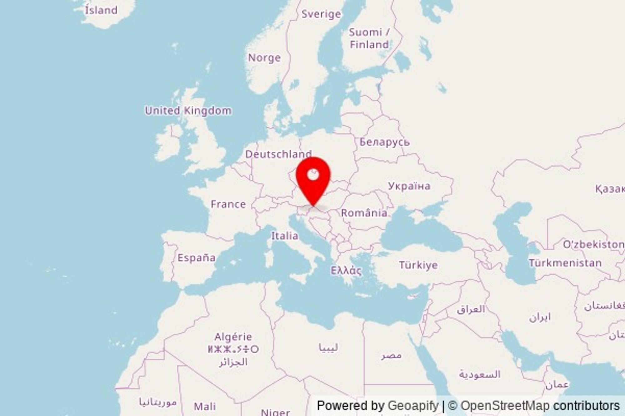 A zoomed in map showing a pin at the position of crkva svetog Đorđa, Ulica Augusta Šenoe 12, 42000 Grad Varaždin, Croatia