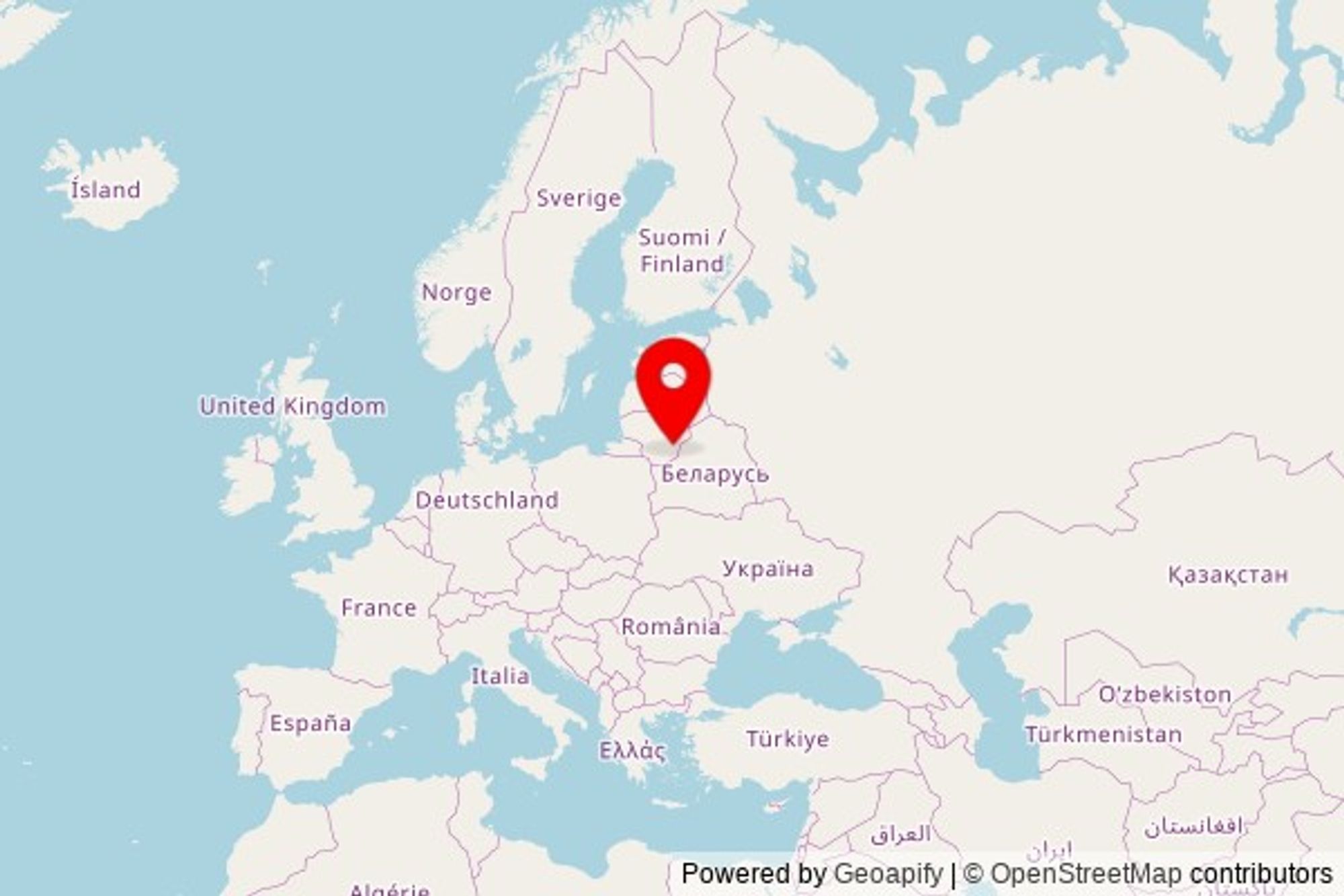 A zoomed in map showing a pin at the position of Panerių Šv. Jėzaus Nukryžiuotojo koplyčia, Savanorių pr. 229A, 02309 Vilnius, Lithuania