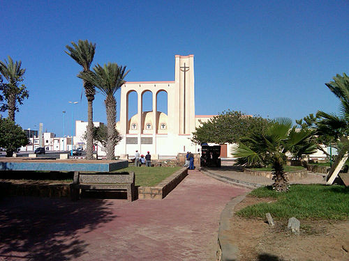 An image of Our Lady of Mount Carmel Church, Dakhla from Wikipedia
<a href="https://commons.wikimedia.org/wiki/File:Church_at_Dakhla,_Morocco_-_Western_Sahara.jpg">Image</a> licensed under <a href="https://creativecommons.org/licenses/by-sa/3.0" >CC BY-SA 3.0</a? by fhaas