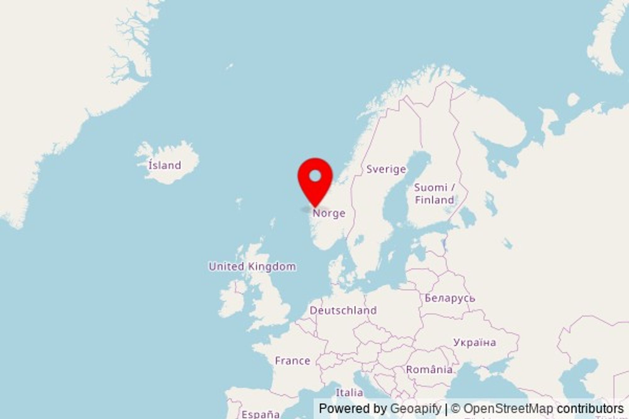 A zoomed in map showing a pin at the position of Førde kyrkje, Kyrkjevegen, 6809 Førde, Norway