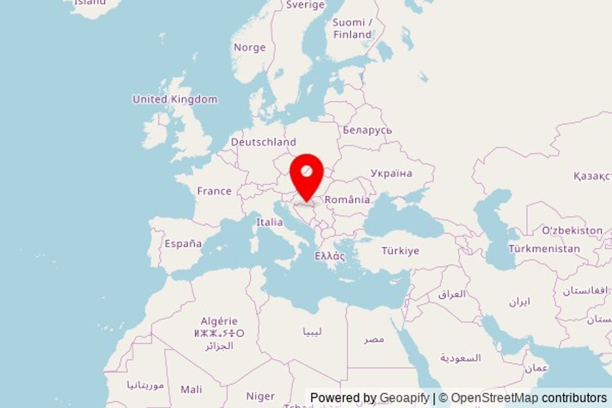 A zoomed in map showing a pin at the position of crkva Bezgrešnog Srca Marijina, Slavonska ulica 71, 35000 Slavonski Brod, Croatia