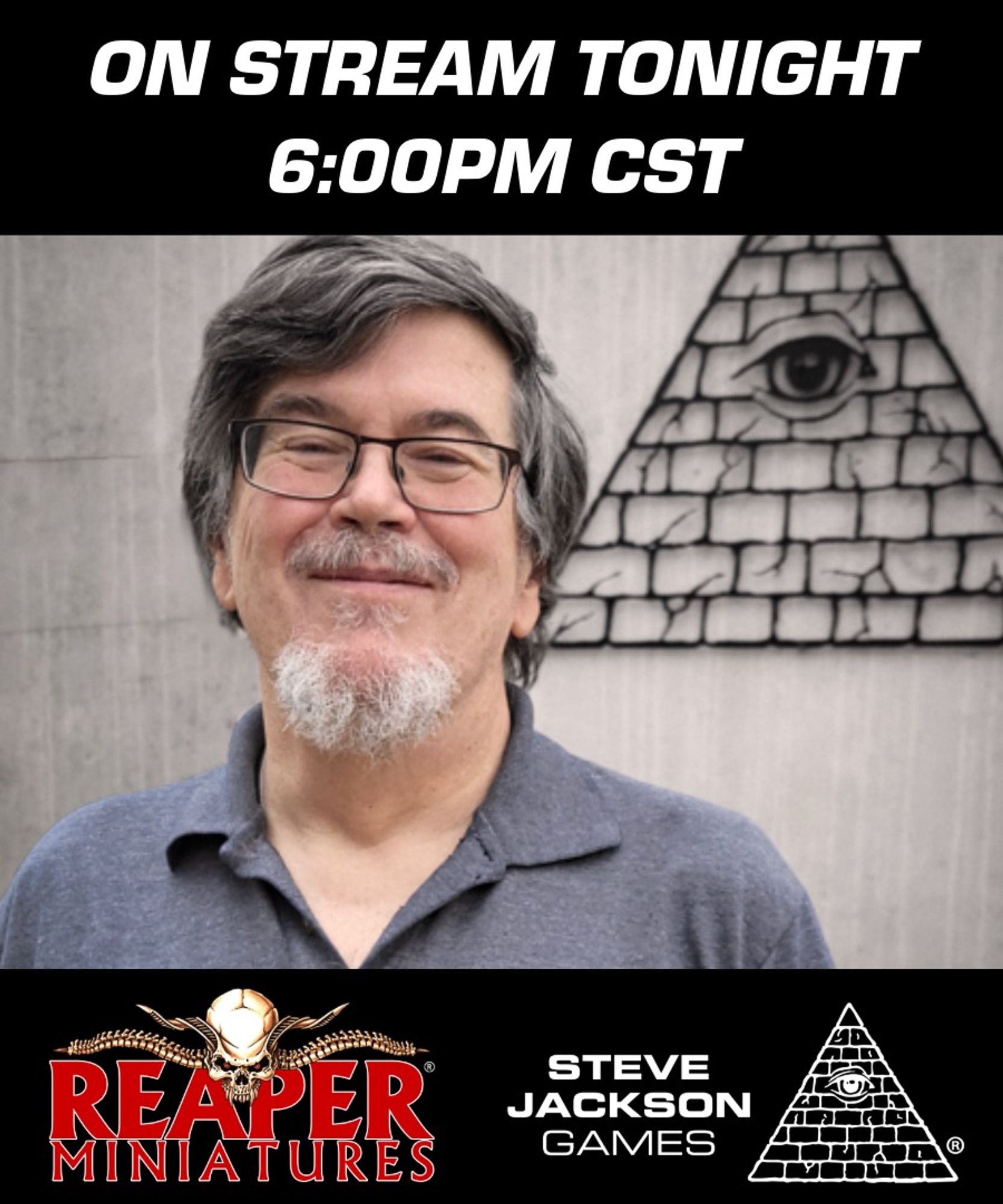 Steve Jackson appears on Reaper Miniatures' livestream "Reaper Live" tonight at 6:00 p.m. Central!