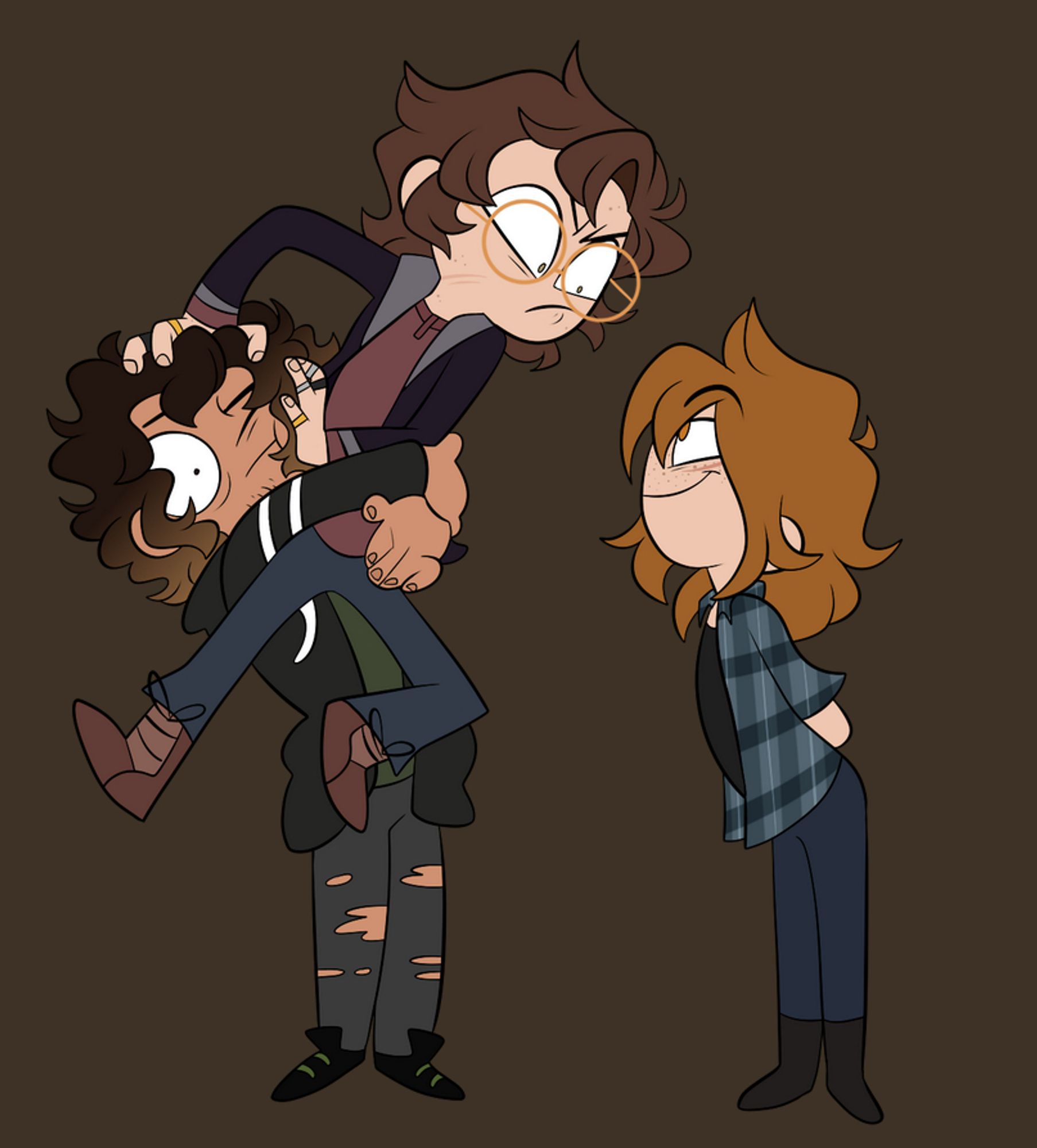 a "draw the squad" meme redraw of Fish, Dane, and Casey using a base by snuffysbox