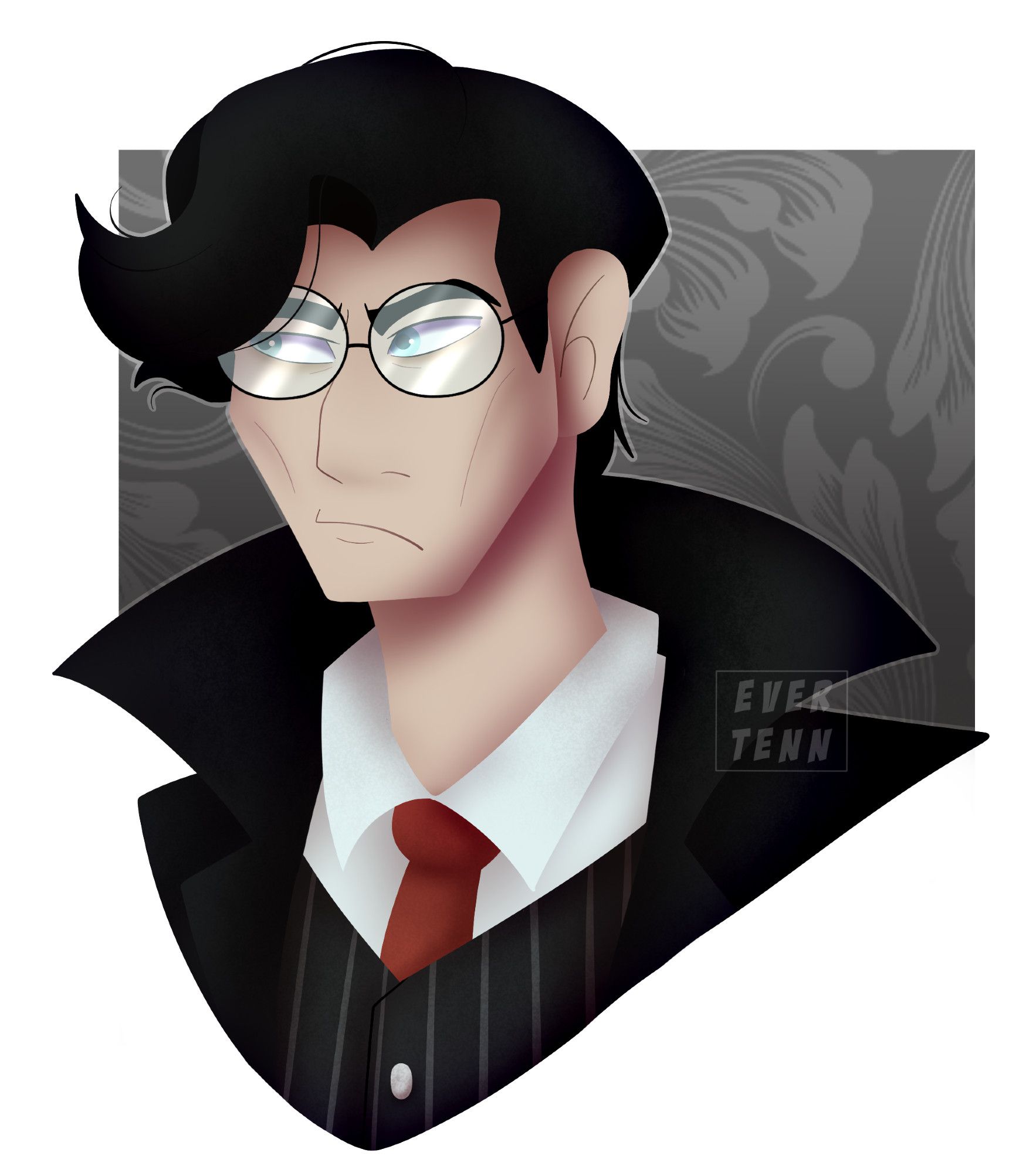 bust art of Werfafa's oc frowning with a gray background