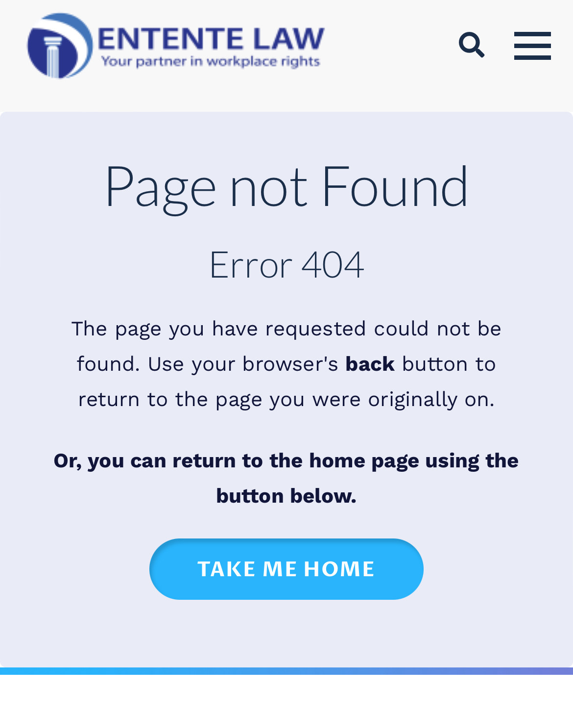 A screenshot of the entente law websites profile of Teimouri showing a 404 error because the page was removed 