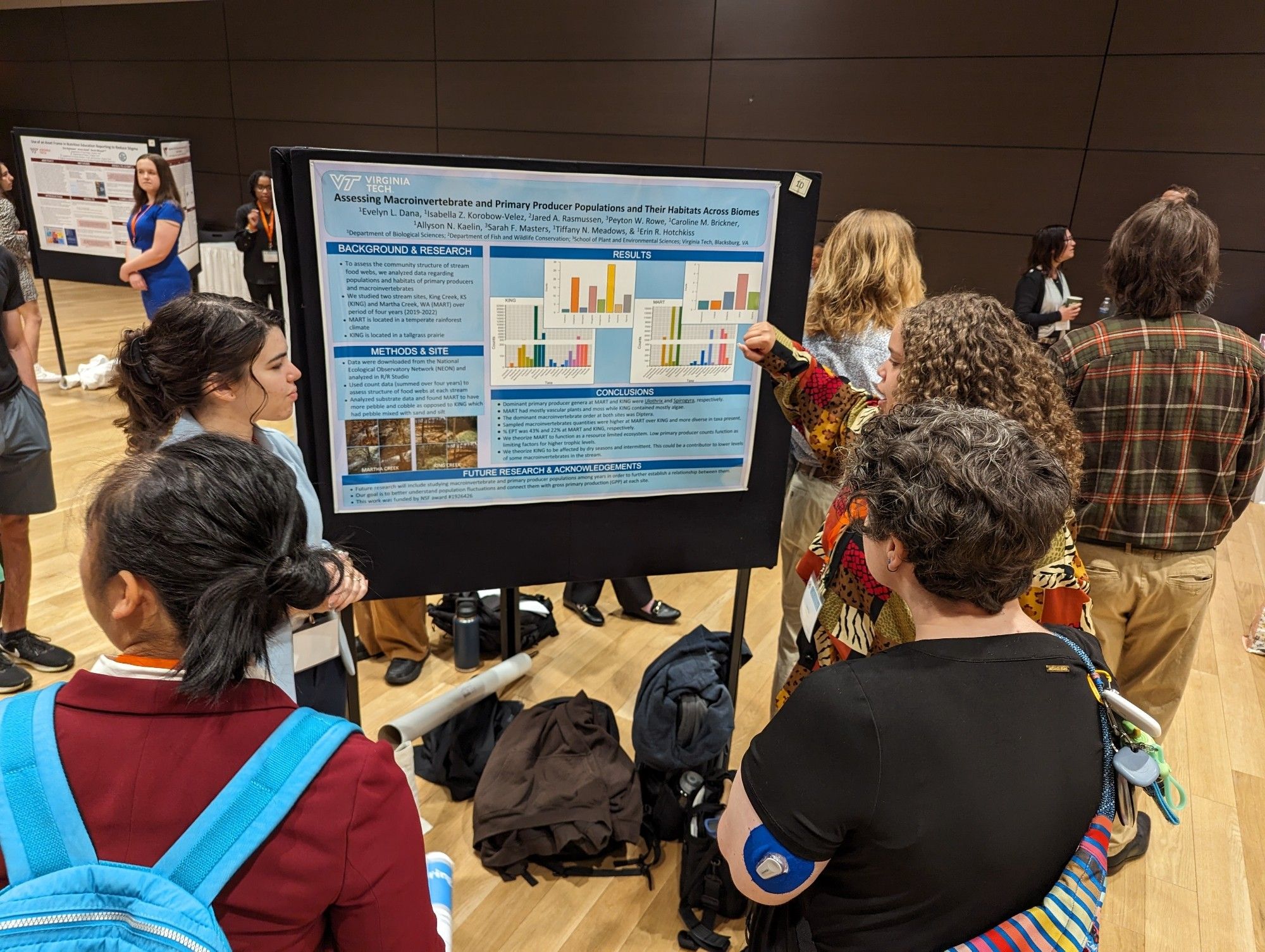 Two women presenting their poster at a conference