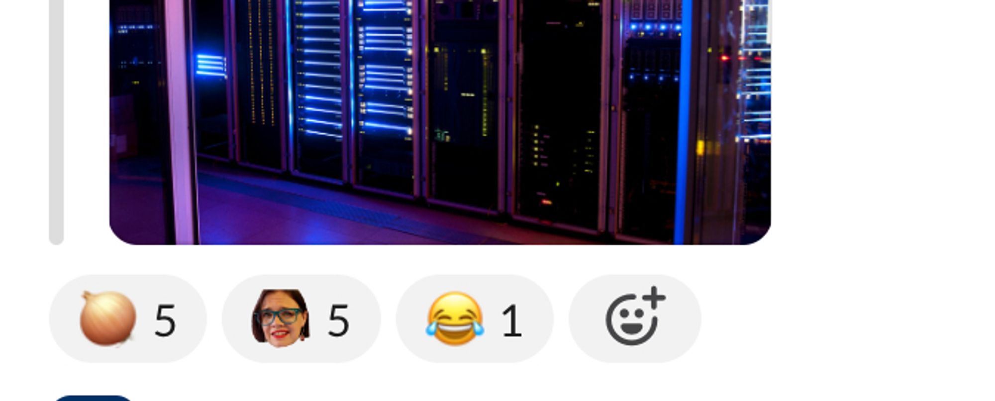 screenshot of the bottom of a slack message, with 5 "onion" reactions, 1 "crying laughing" reaction, and 1 reaction of Casey's face looking very skeptical