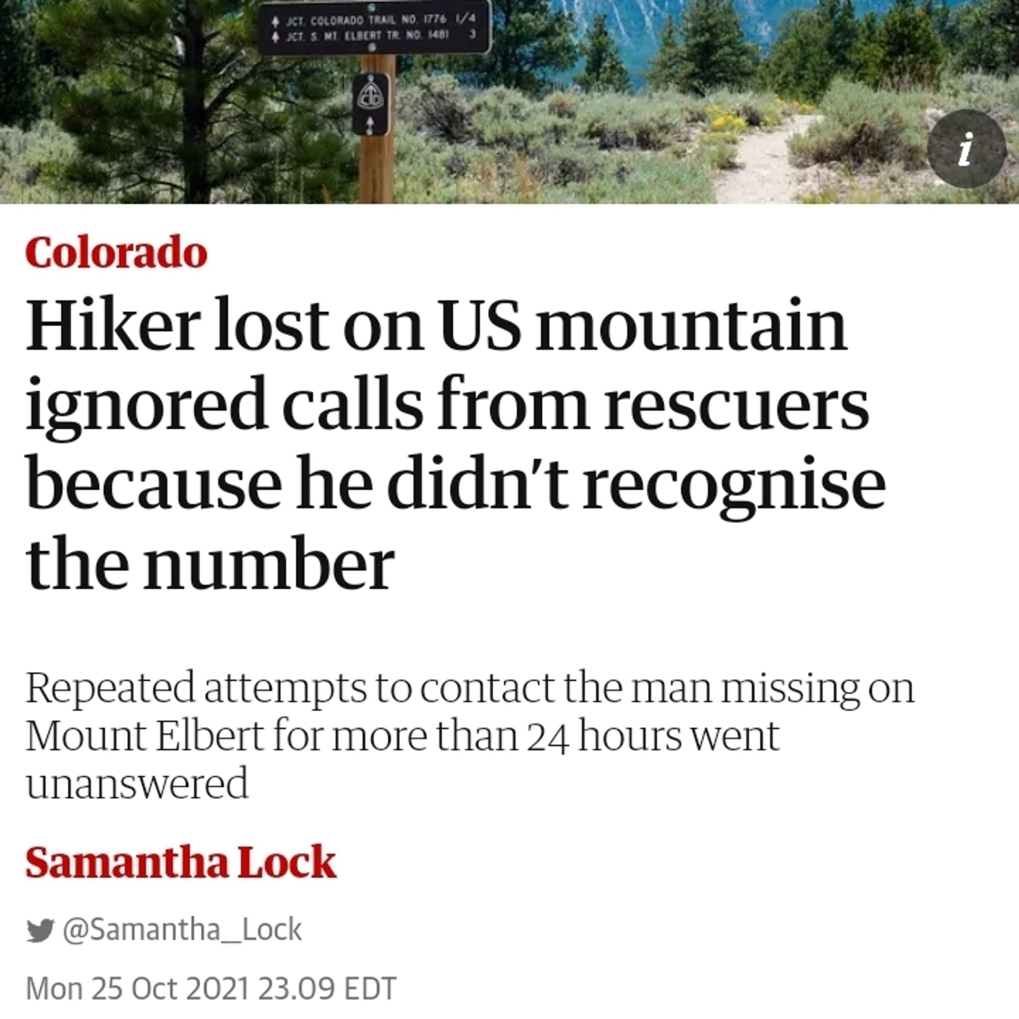 Hiker lost on mountain ignored calls from rescuers because he didn't recognize the number