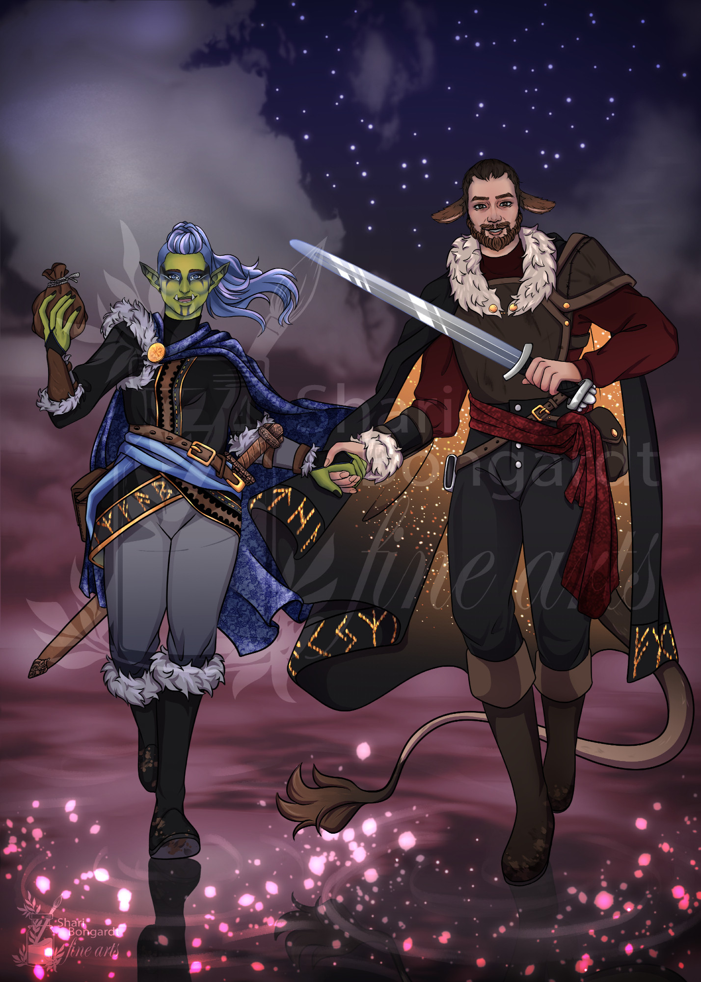 #couple #coupleart #commissions #commissionsopen #opencommissions #artcommissions #dndcharacters #halforc #firbolg #fighter #warlock #witchy #pagan #magical #weddinggift #giftideas