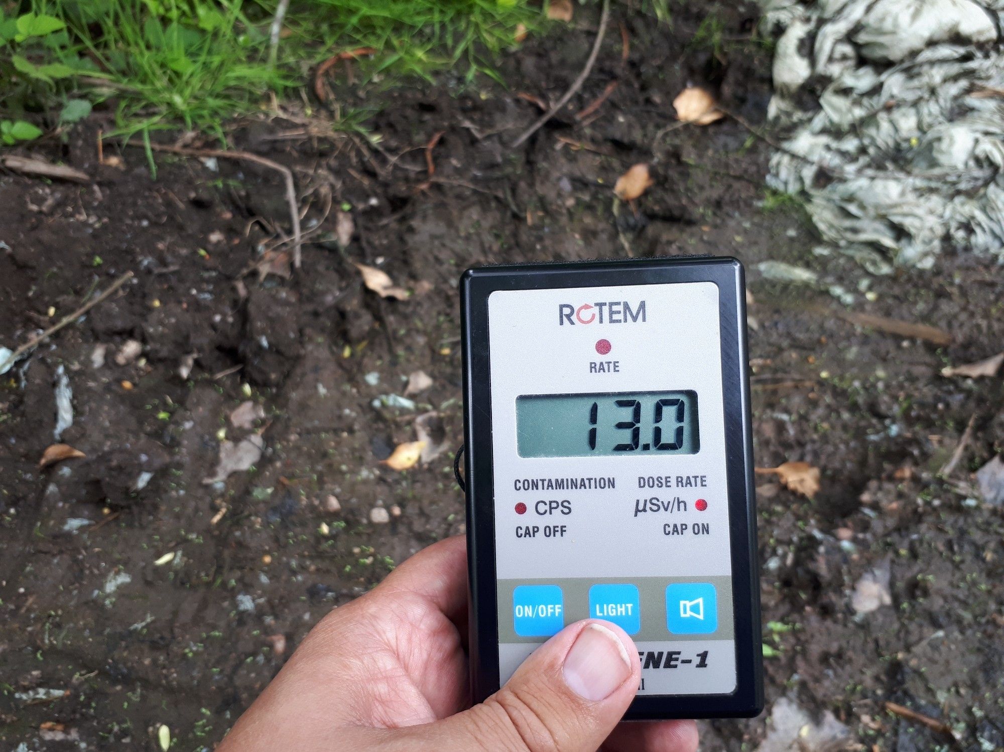 Radiation dose rate of 13 micro sieverts per hour at South Terras uranium mine.