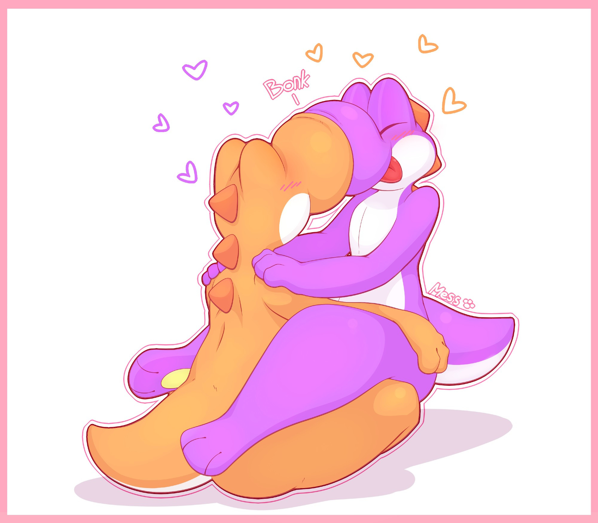 orange and purple yoshi bonkin' noses cutely