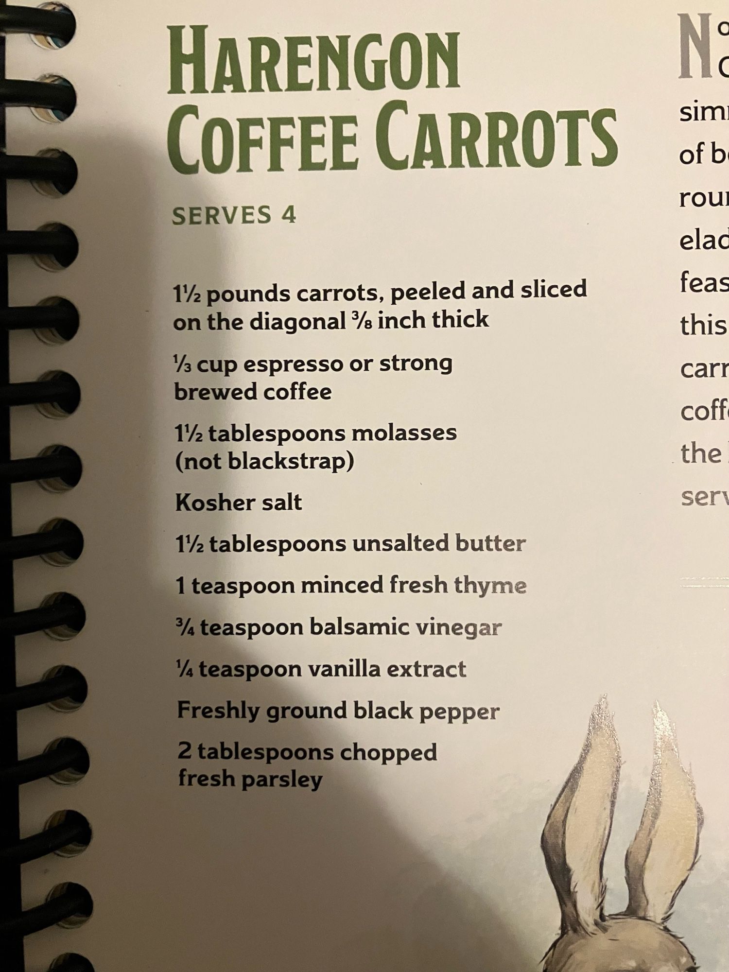 An ingredients list for coffee-glazed carrots.