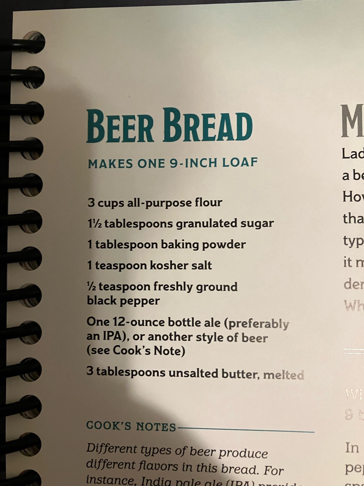 An ingredients list for beer bread.