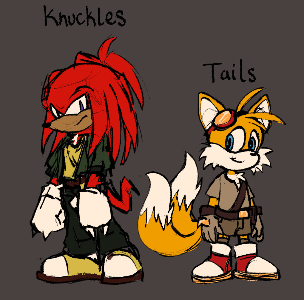 Rough redesign concepts of the character Knuckles from Sonic Underground, and a hypothetical design for Sonic UG Tails.