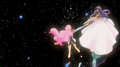 Utena and Anthy dancing in a starry sky. "Adolescence of Utena", Revolutionary Girl Utena the Movie.