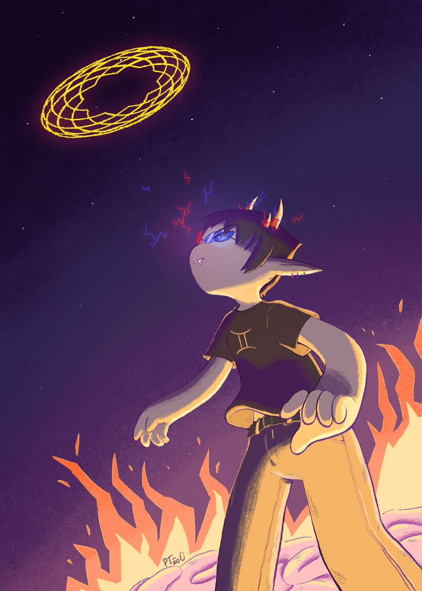 Sollux Captor Homestuck staring up at the SGRUB portal from the Land of Brains and Fire