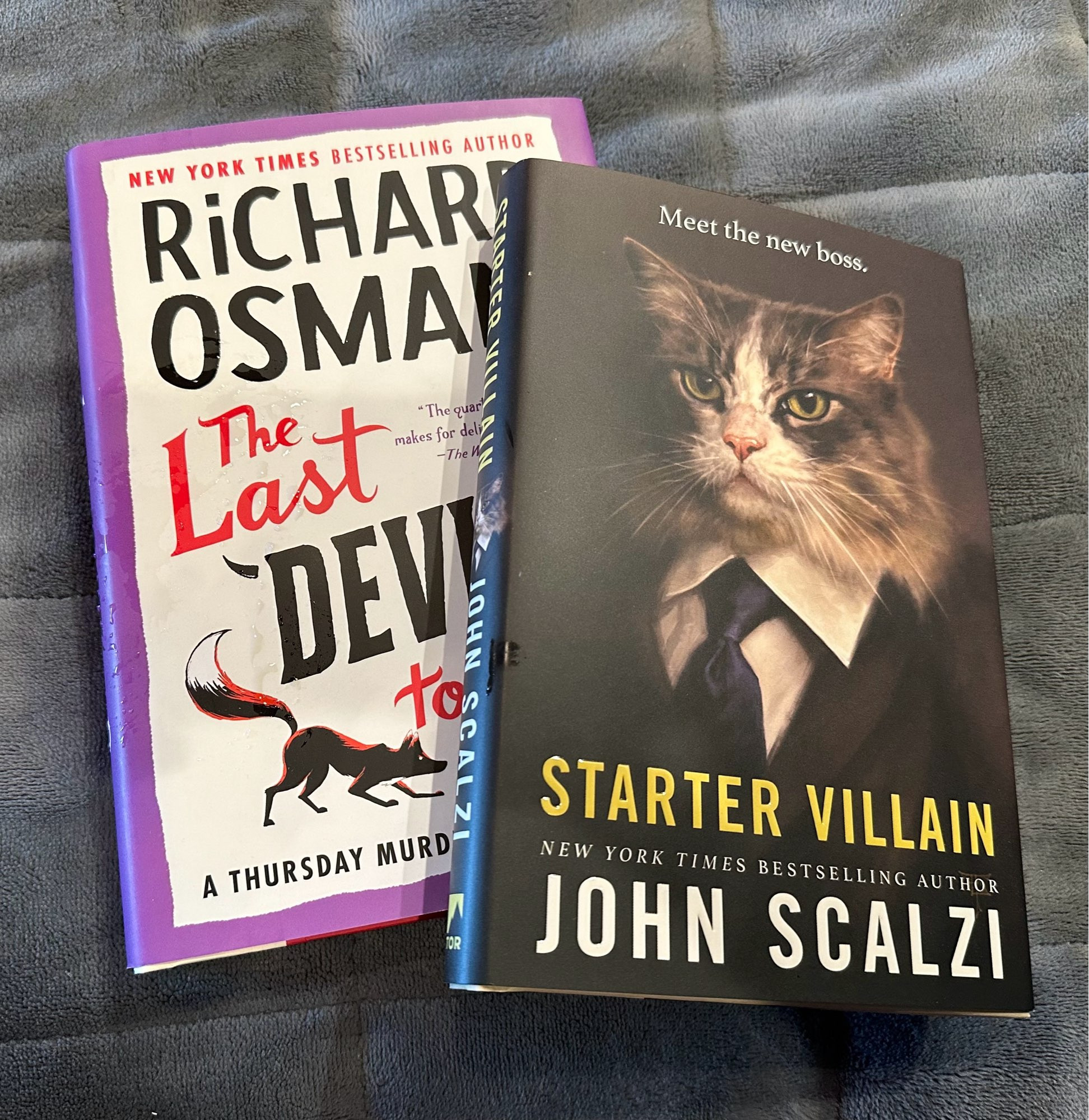 New books Starter Villain by author John Scalzi and The Last Devil to Die by Richard Osman.