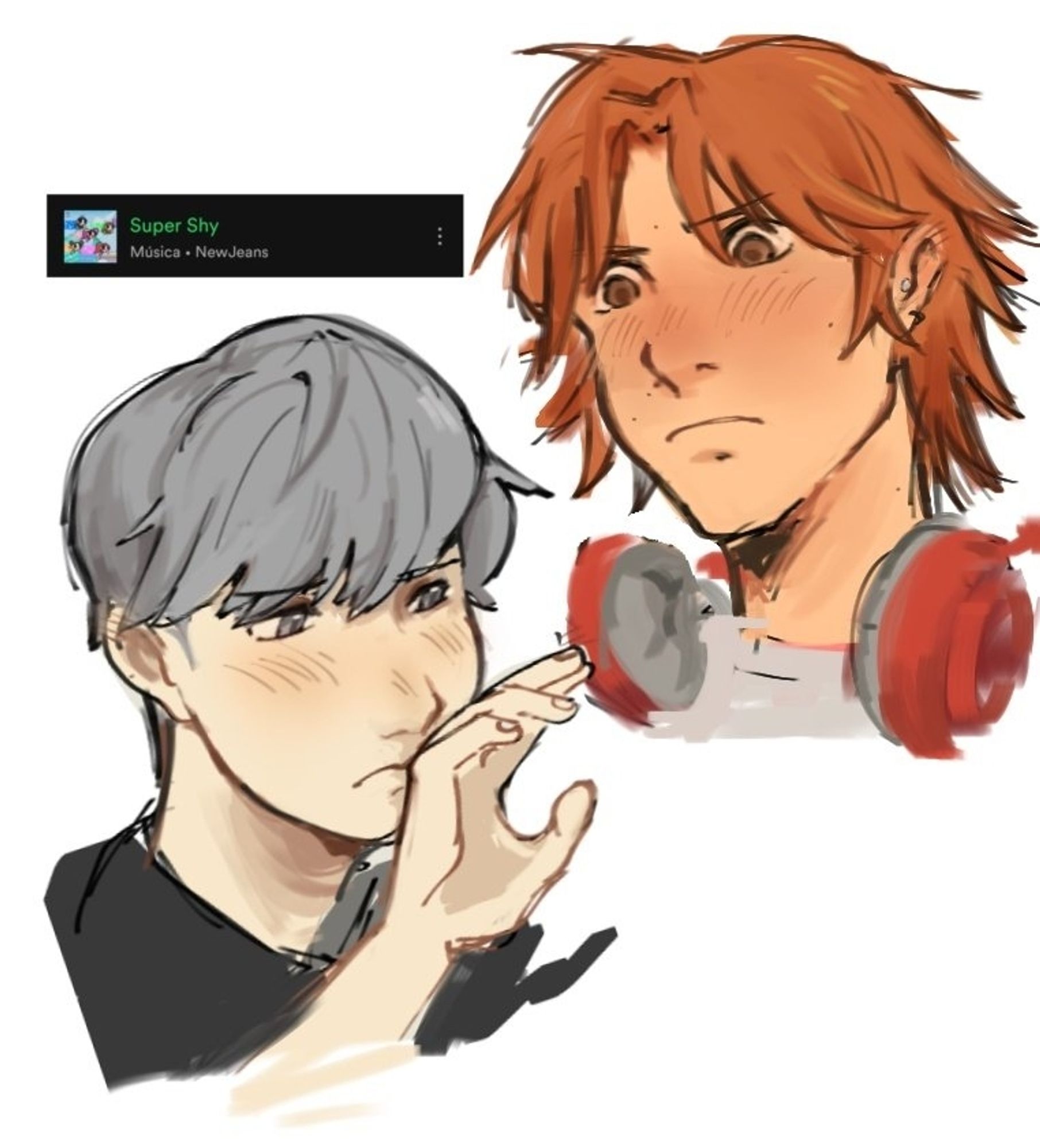 yu and yosuke from persona 4 blushing to each other