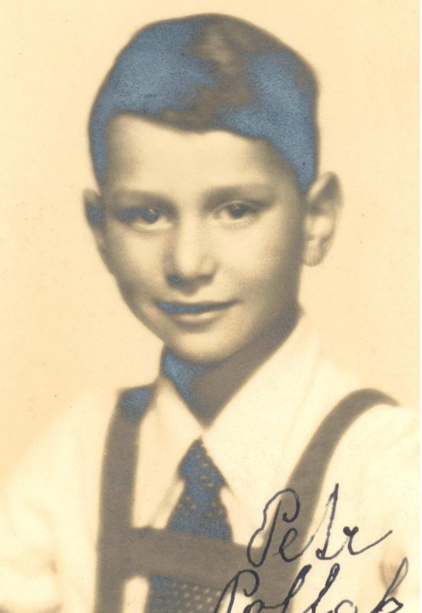 A young boy portrait ID photo. He has a white shite and a tie. Short hair and neutral smile.