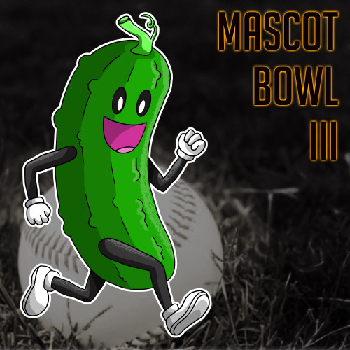 Verditleta, the athletic cucumber mascot of the Pepinos de San Sebastián, runs along on a square emblazoned with text reading “Mascot Bowl III.”