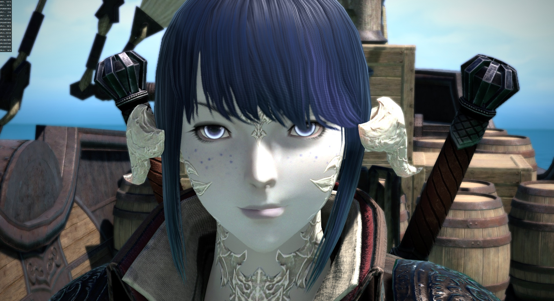 A close up of her face during the benchmark. I actually think I used the wrong hair when I was making her but it’s fine. She’s still very pretty. 