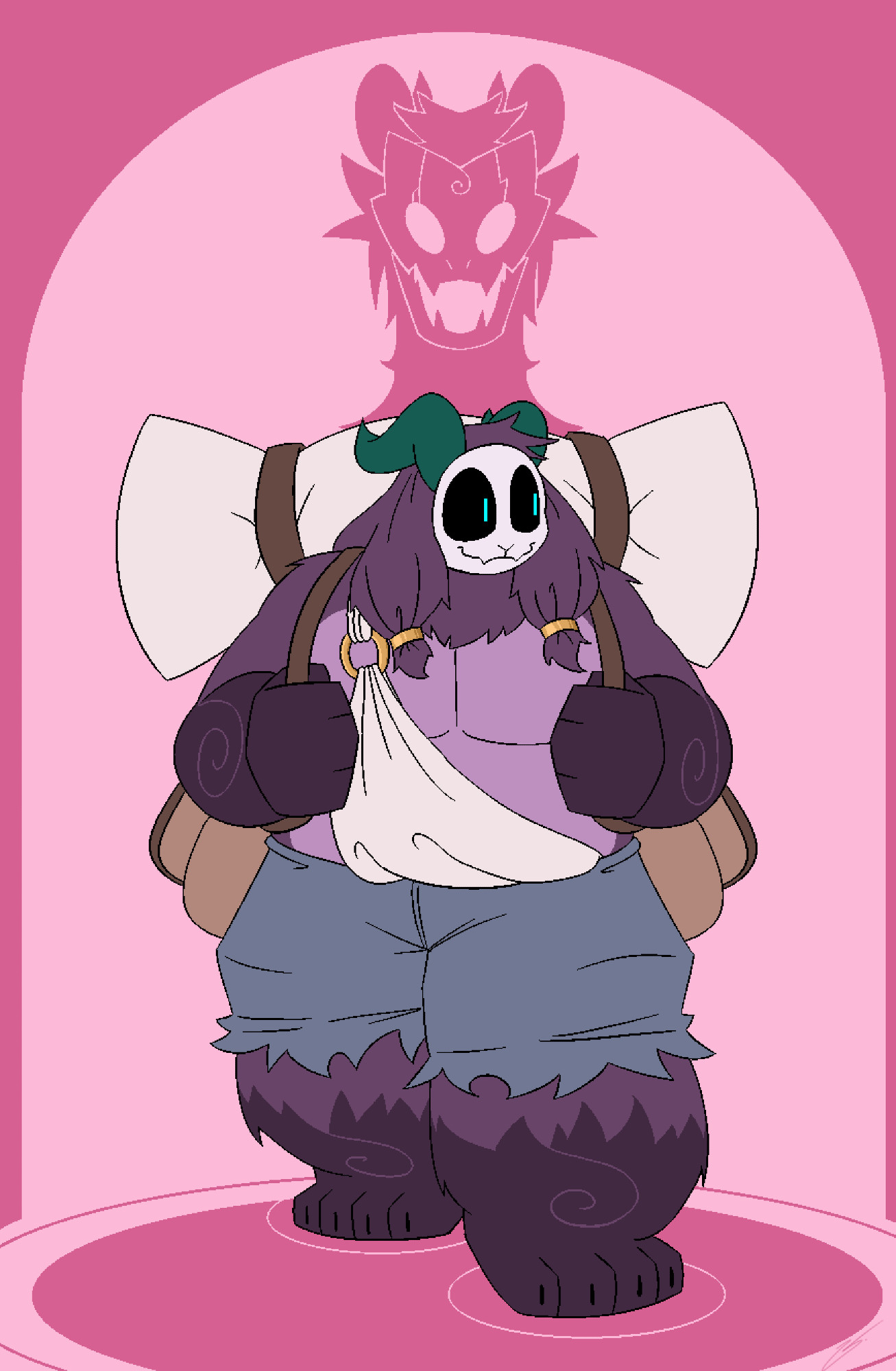 Kero's oc walking through an archway, a looming figure behind