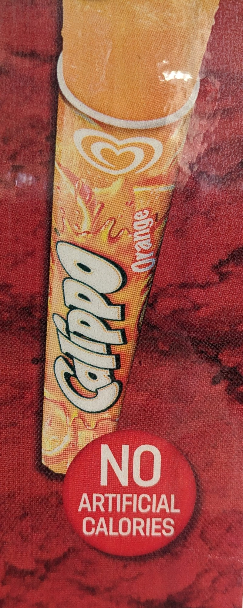 Poster advertising ice lolly with "no artificial calories" label.