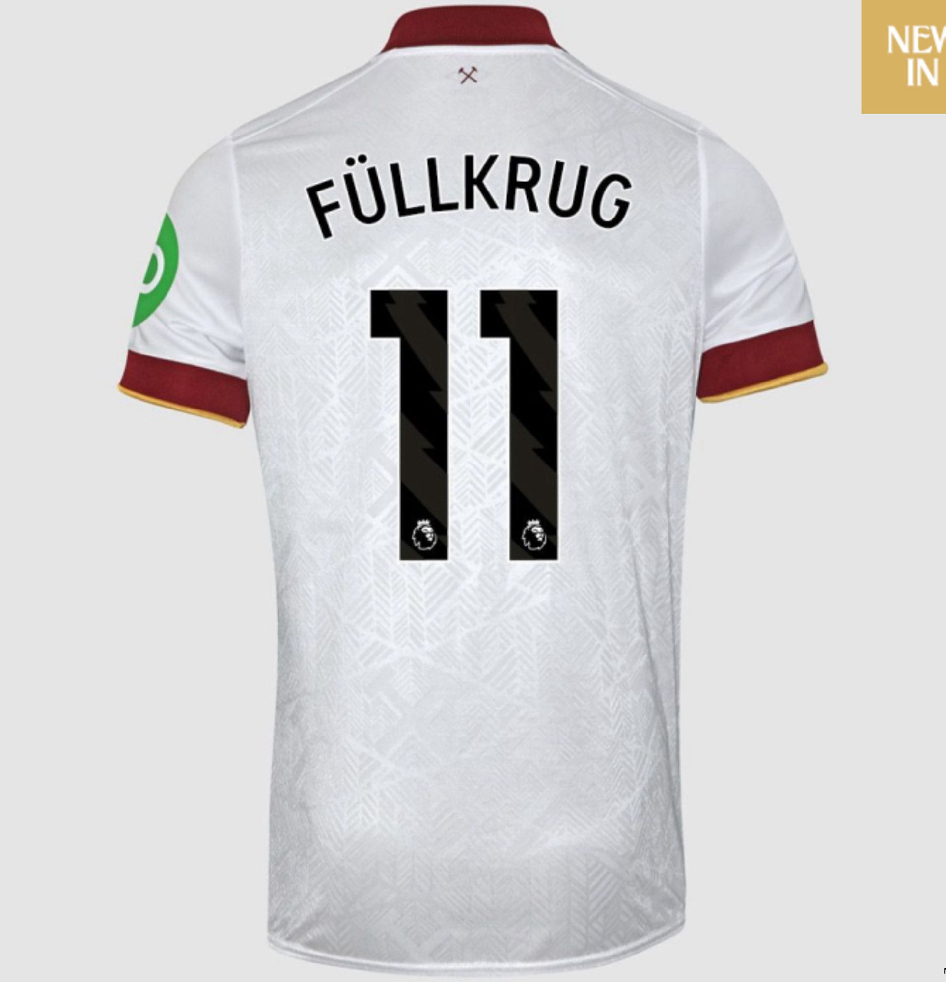 Trikot von Westham United aus London in weiß mit „Füllkrug“ Flock