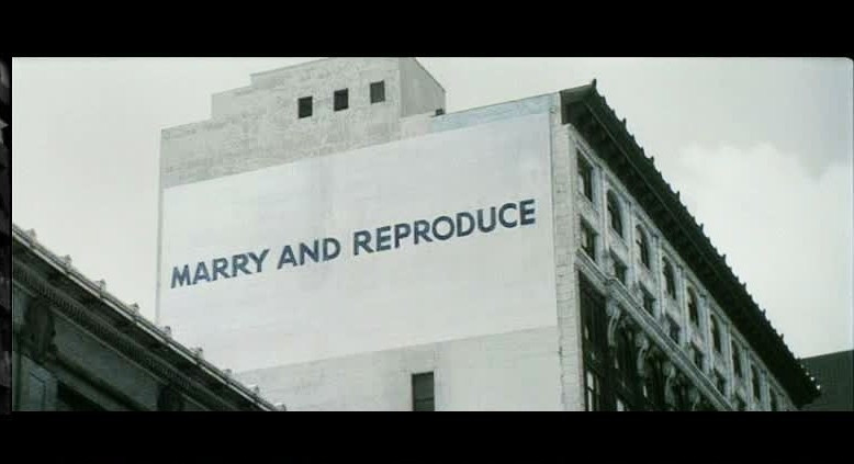 Subliminal messaging from They Live that says MARRY AND REPRODUCE 