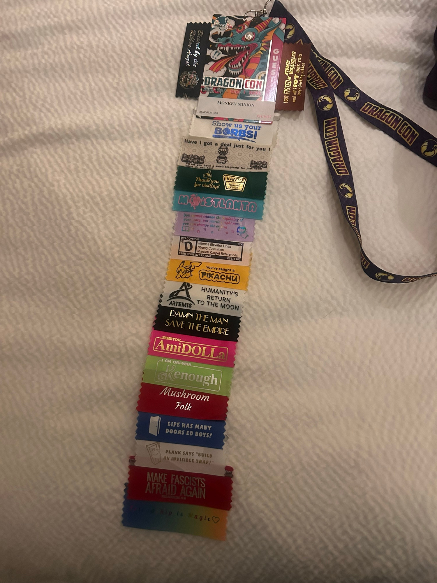 Same badge as before but now with 16 ribbons hanging off of it.