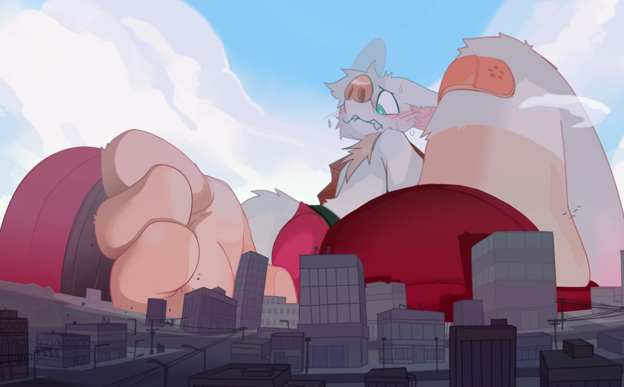 big bat sitting on a city with paws