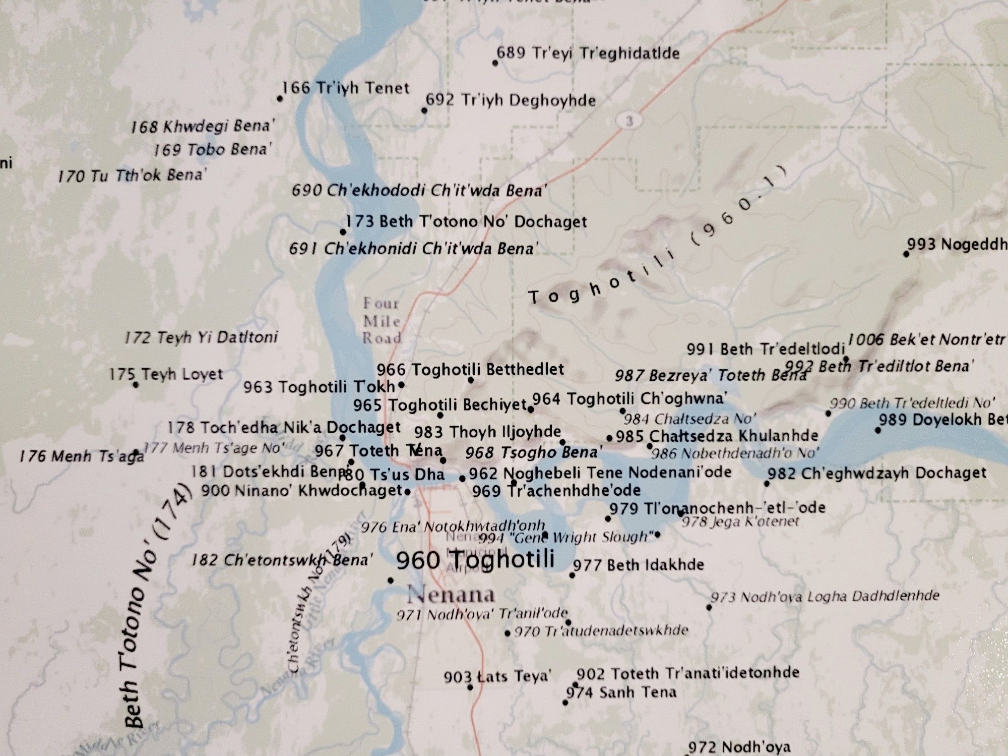 Behnti map of cultural locations around Nenana.