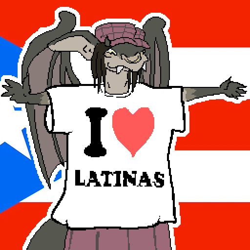 ivy from deadlock wearing a shirt saying "I love latinas" over a puerto rican flag background