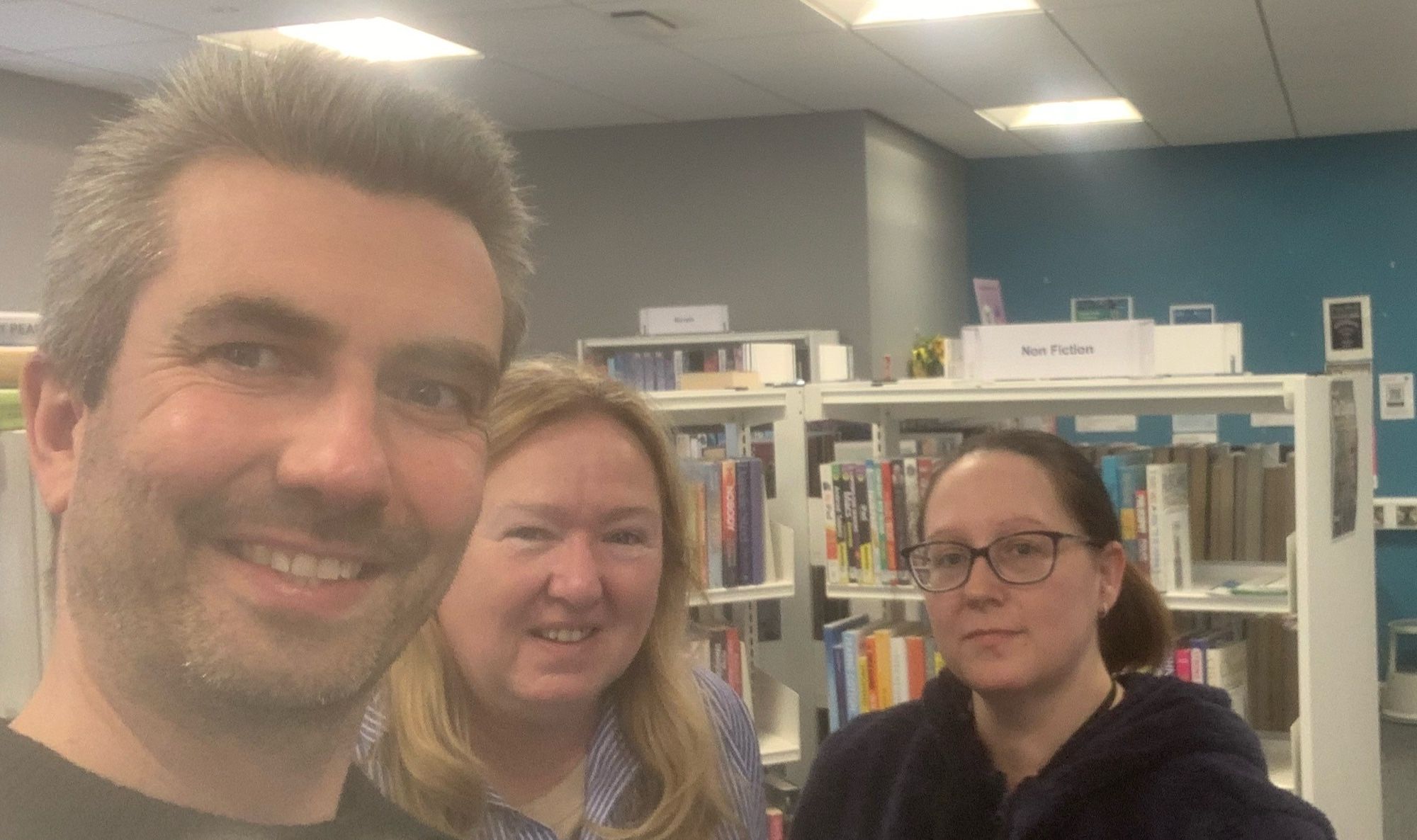 Danny with Josephine and Stephanie in Carnlough library.