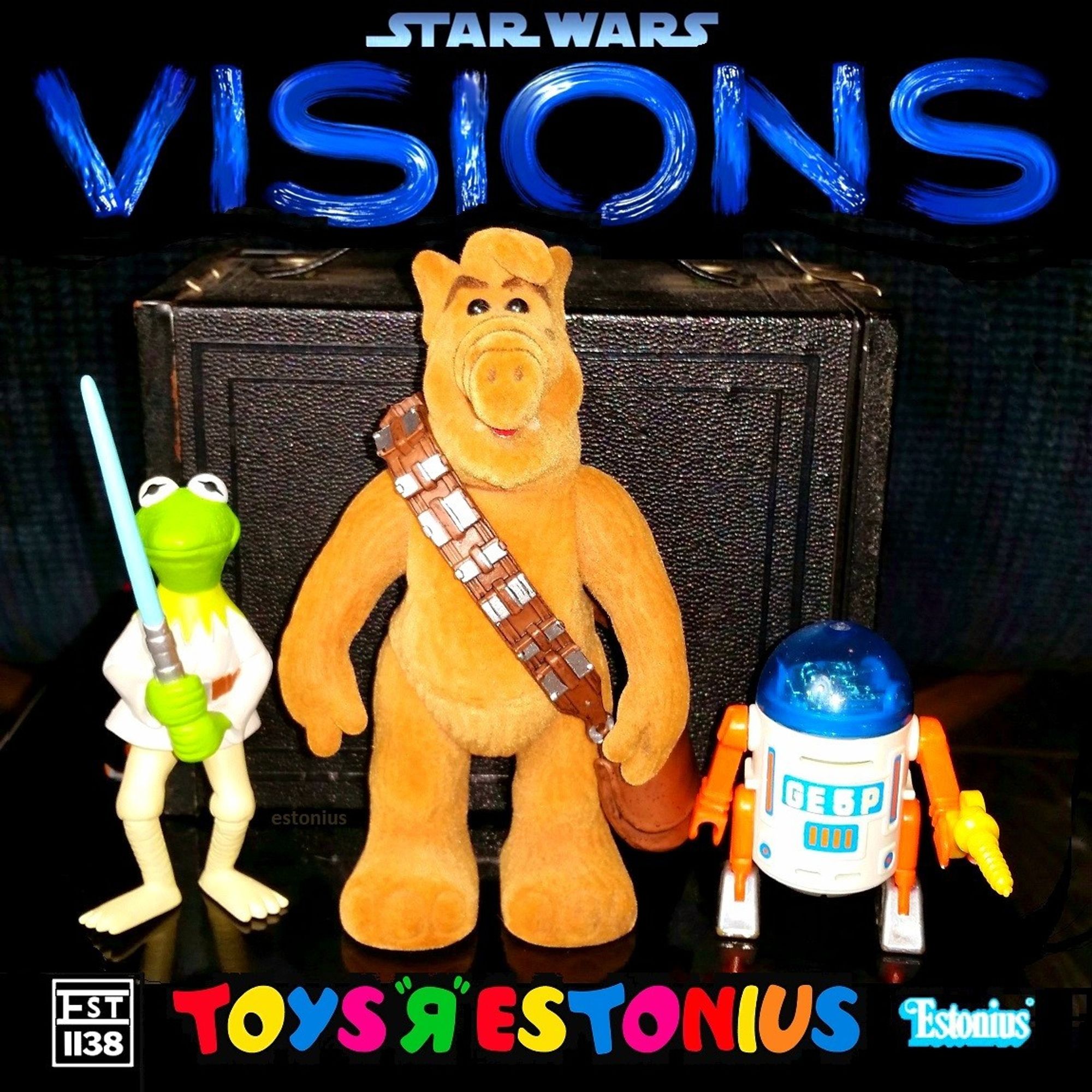 Meta Tags: Luke Skywalker, Kermit The Frog, R2-D2, GE-5P, Sesame Street, droids, action figures, action figure photography, toy photography