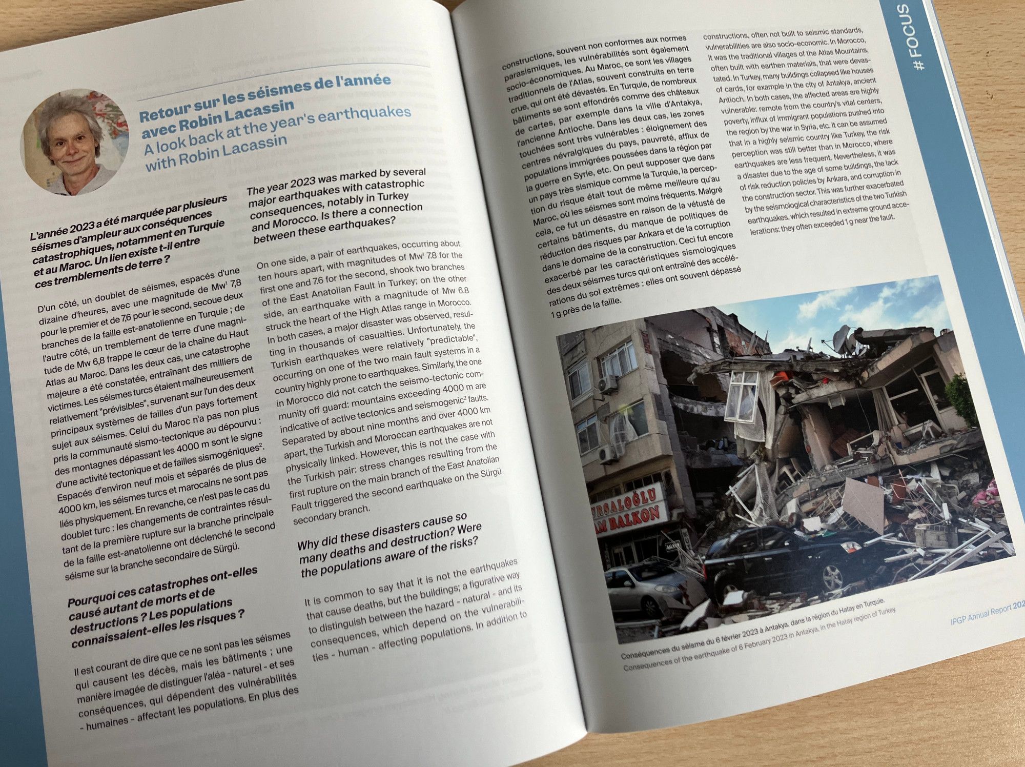 Photo of two pages of the IPGP report that present "a look back at the year's earthquakes"