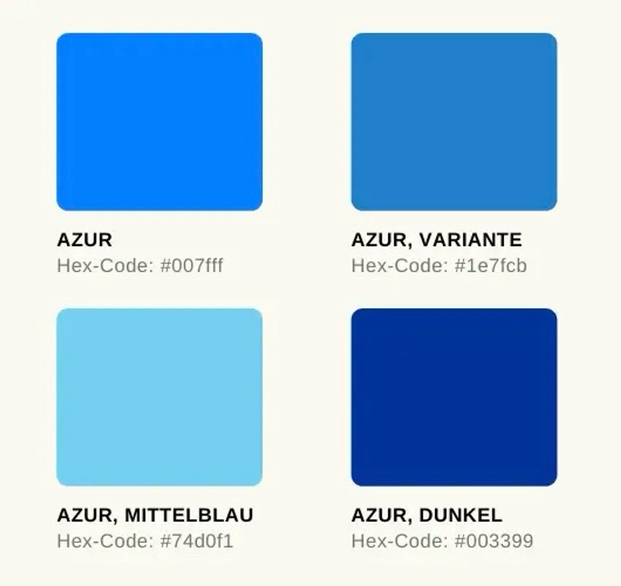 Hex-Farbkarte für Azurblau-Varianten