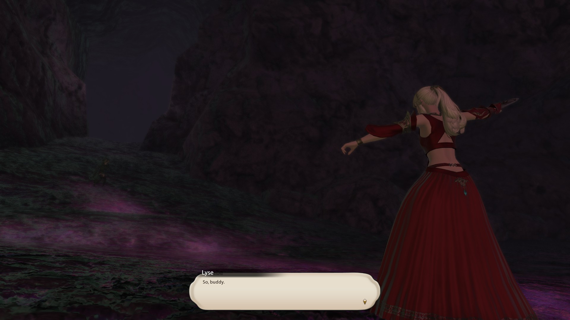 Lyse draws her weapon as she prepares to fight Phoebe, saying, "So, buddy."