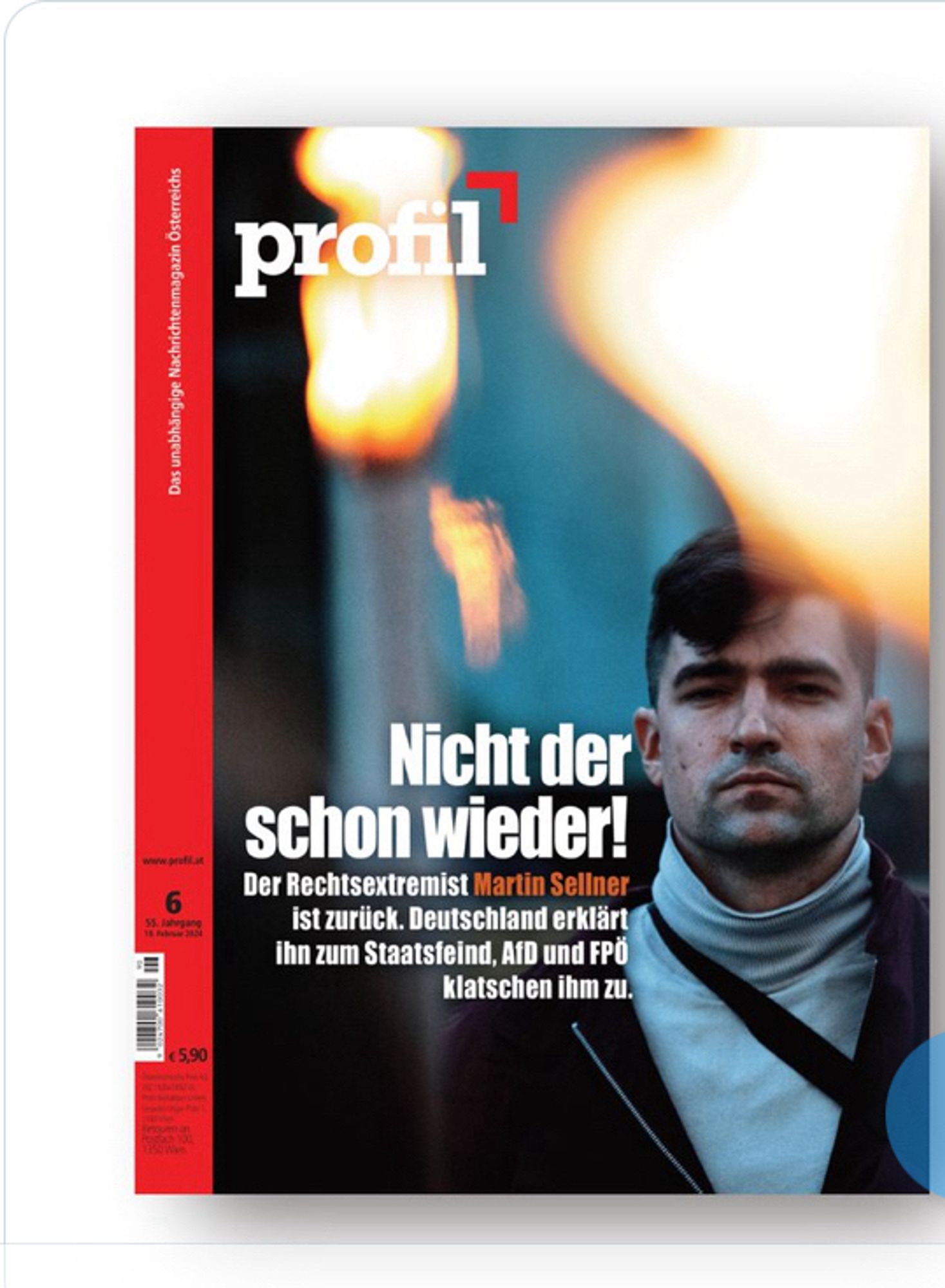 Profil Cover mit einem böse dreinschauenden Sellner. Schlagzeile „Nicht der schon wieder.“