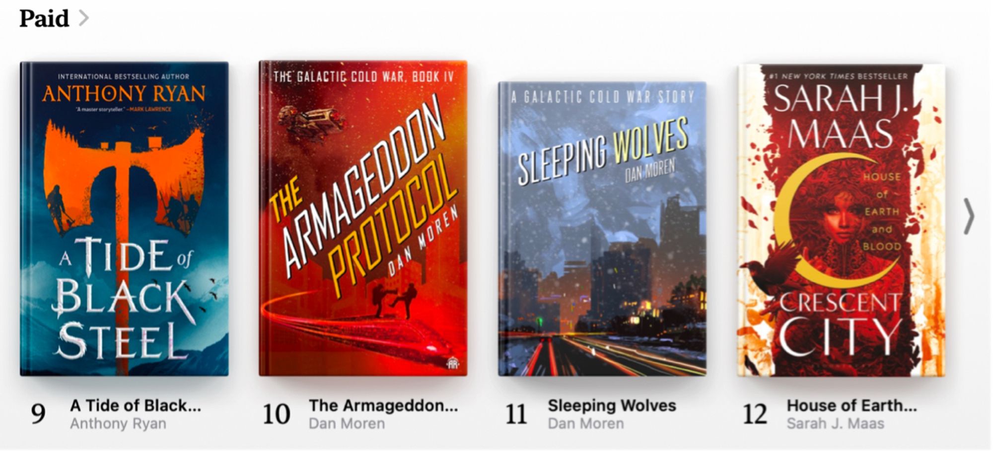 Apple Books best seller charts for Sci-Fi and Fantasy: 10. The Armageddon Protocol. 11. Sleeping Wolves