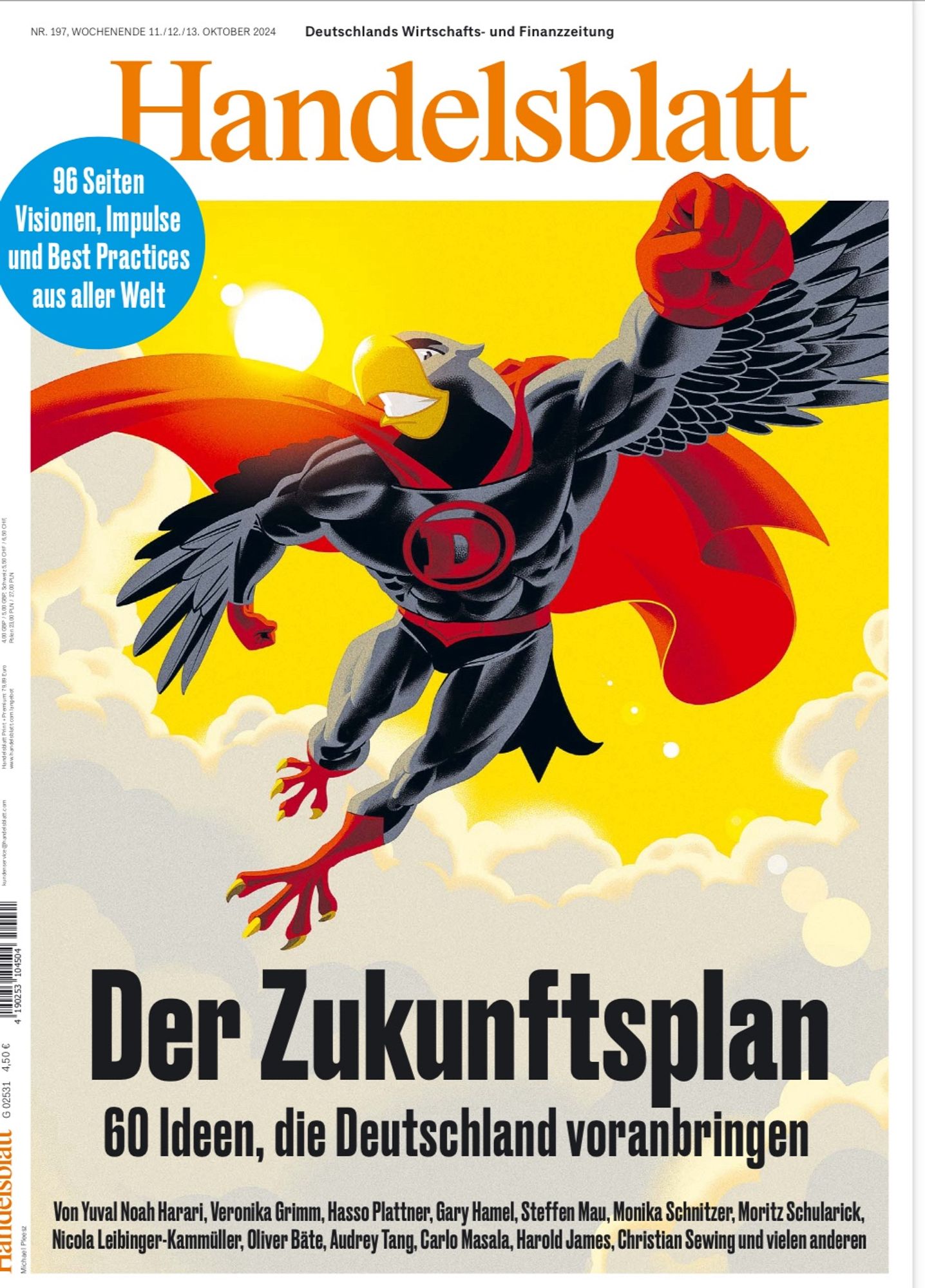 Bild zeigt das Cover der Handelsblatt-Ausgabe vom 11.10.2024 mit dem Titel „Der Zukunftsplan“.