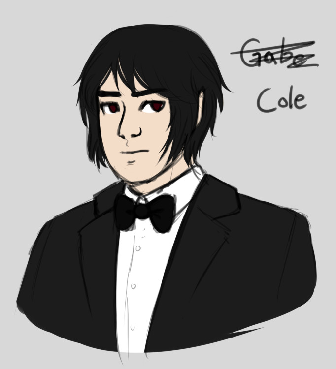 A portrait sketch of Cole. The name Gabe is also written on the drawing but it's been scribbled over.