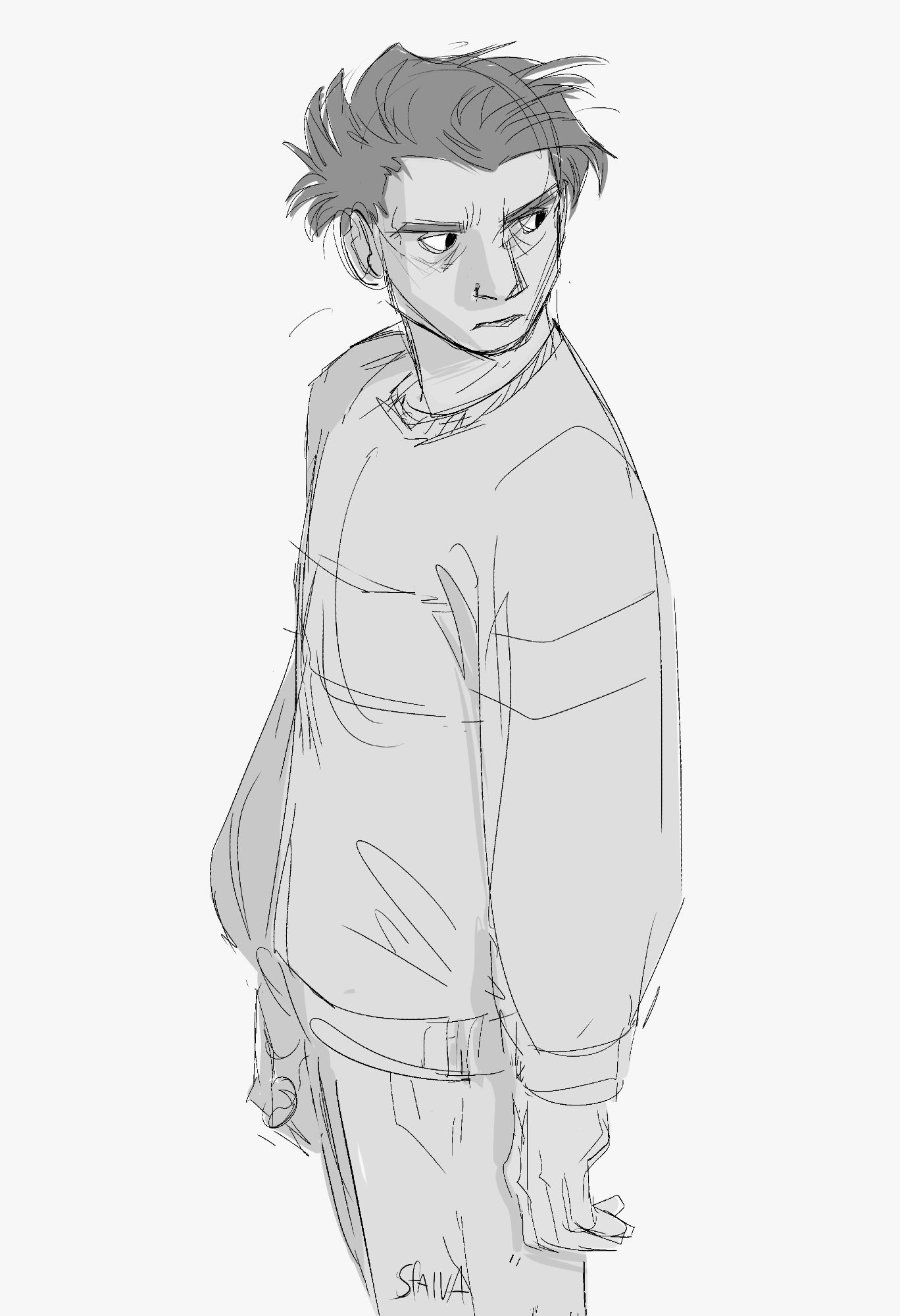 sketch illustration of a teenage boy looking angrily back over his shoulder