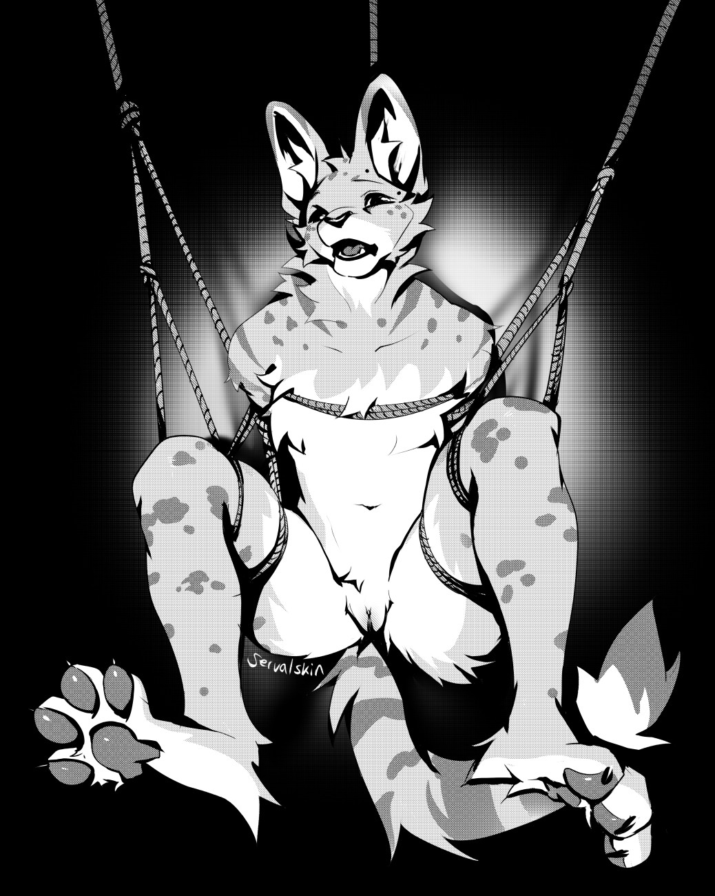 a black and white drawing featuring a tied up val